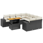 9-tlg. Garten-Sofagarnitur mit Kissen Schwarz Poly Rattan