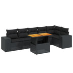 7-tlg. Garten-Sofagarnitur mit Kissen Schwarz Poly Rattan