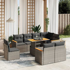 9-tlg. Garten-Sofagarnitur mit Kissen Grau Poly Rattan