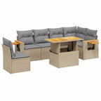 7-tlg. Garten-Sofagarnitur mit Kissen Beige Poly Rattan