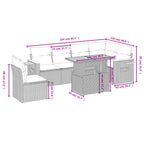 7-tlg. Garten-Sofagarnitur mit Kissen Grau Poly Rattan