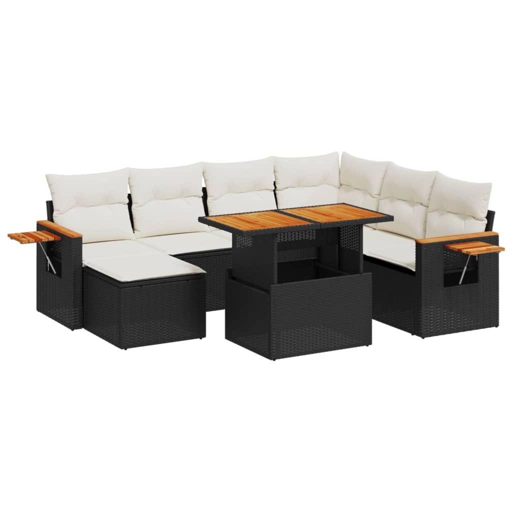 8-tlg. Garten-Sofagarnitur mit Kissen Schwarz Poly Rattan