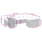 10-tlg. Garten-Sofagarnitur mit Kissen Grau Poly Rattan