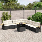 11-tlg. Garten-Sofagarnitur mit Kissen Schwarz Poly Rattan