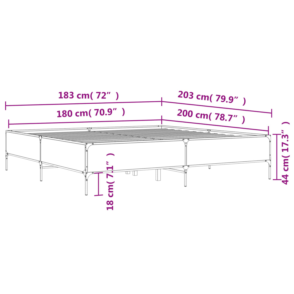 Bettgestell Schwarz 180x200 cm Holzwerkstoff und Metall
