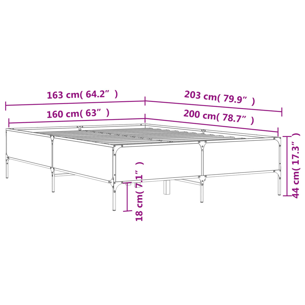 Bettgestell Schwarz 160x200 cm Holzwerkstoff und Metall
