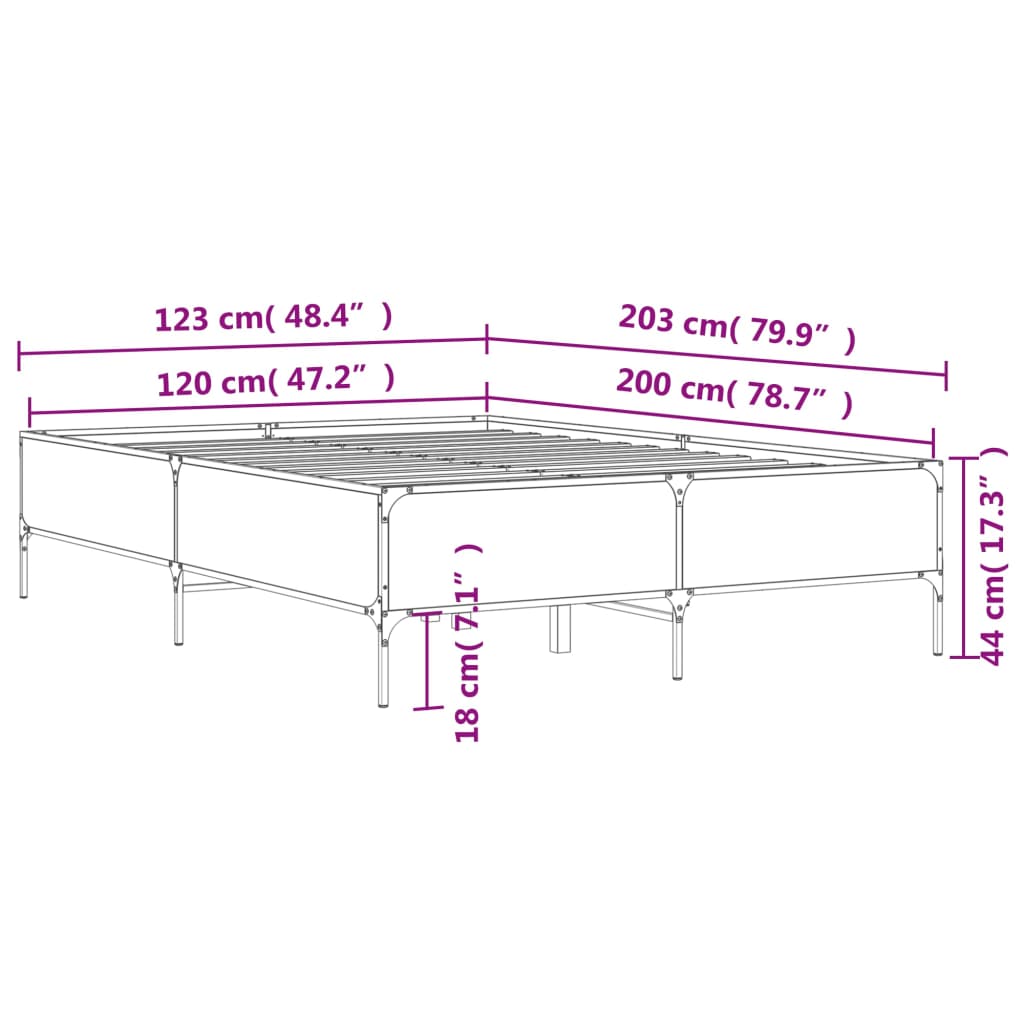 Bettgestell Braun Eichen-Optik 120x200 cm Holzwerkstoff Metall