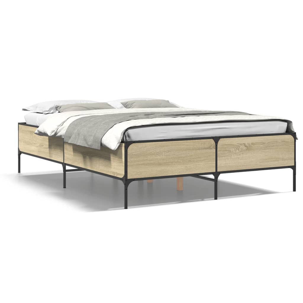 Bettgestell Sonoma-Eiche 140x190 cm Holzwerkstoff und Metall