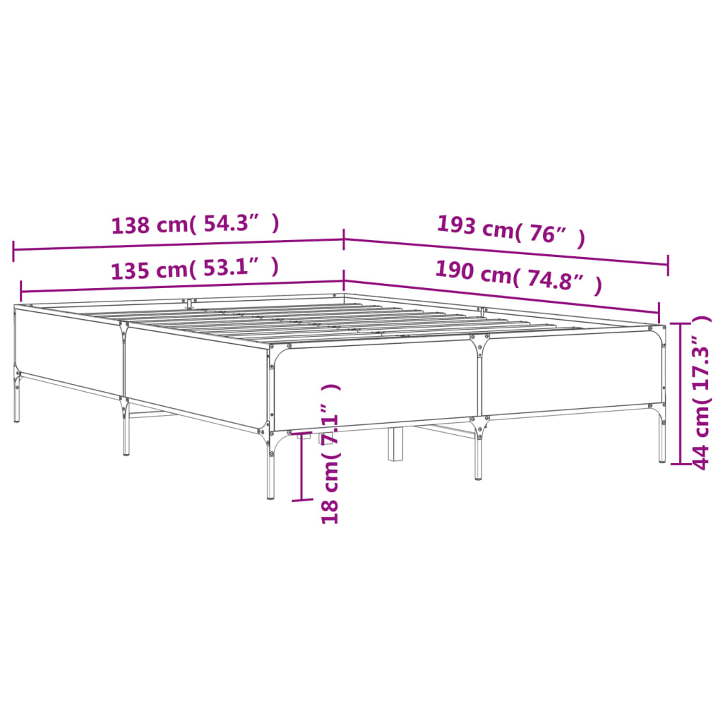 Bettgestell Schwarz 135x190 cm Holzwerkstoff und Metall