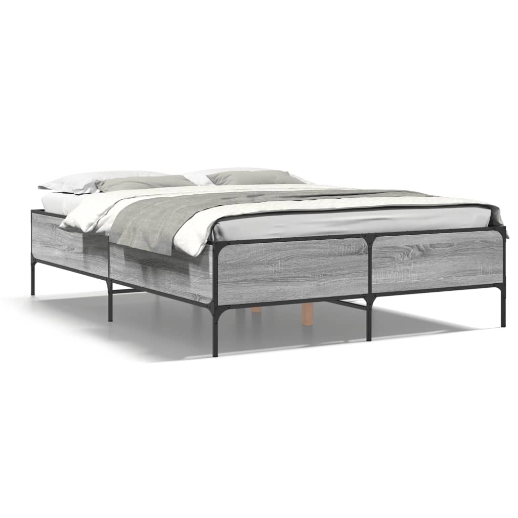 Bettgestell Grau Sonoma 135x190 cm Holzwerkstoff und Metall