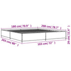 Bettgestell Sonoma-Eiche 180x200 cm Holzwerkstoff und Metall