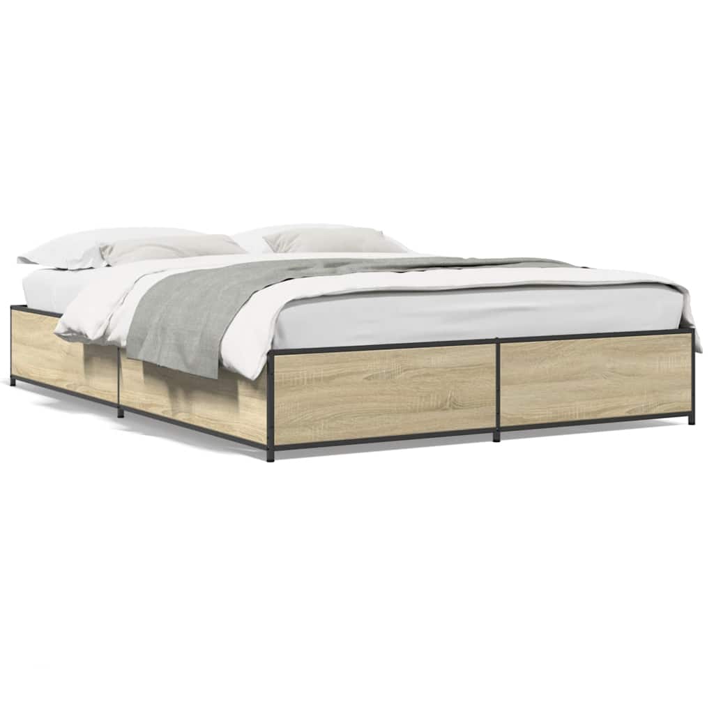 Bettgestell Sonoma-Eiche 150x200 cm Holzwerkstoff und Metall