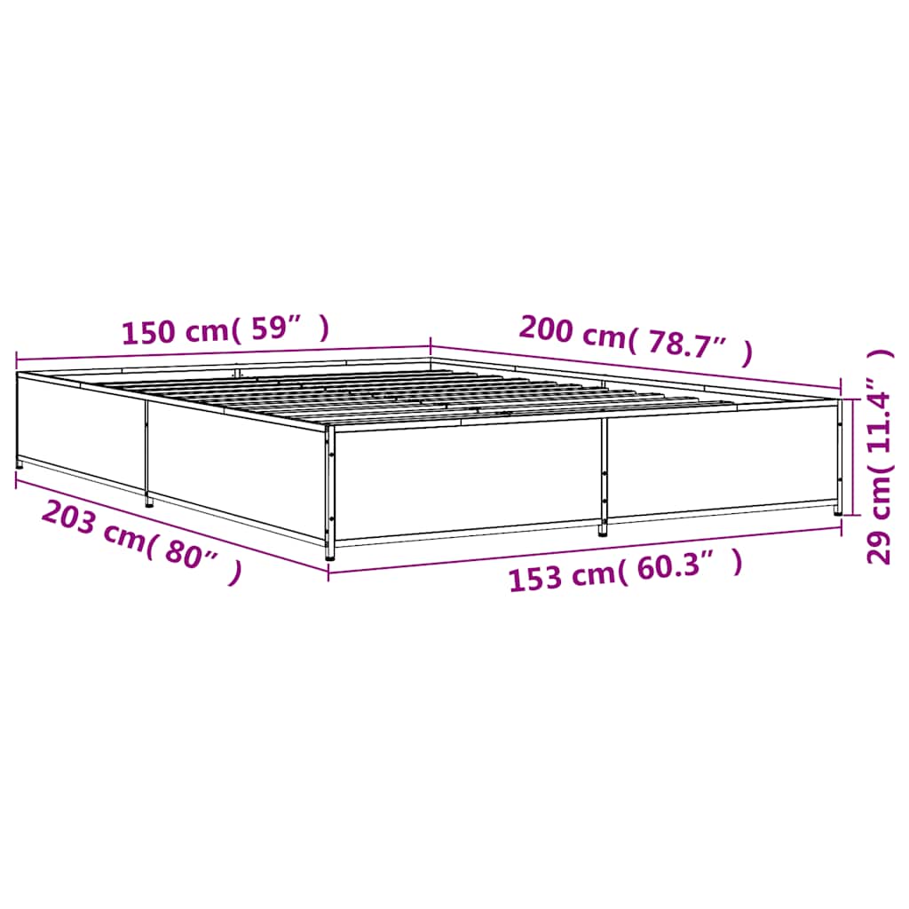 Bettgestell Sonoma-Eiche 150x200 cm Holzwerkstoff und Metall