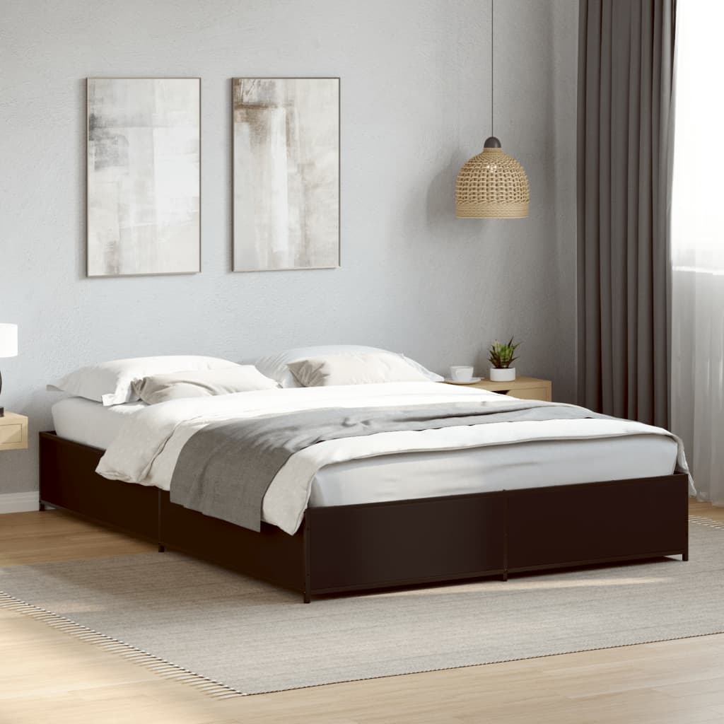 Bettgestell Schwarz 140x190 cm Holzwerkstoff und Metall