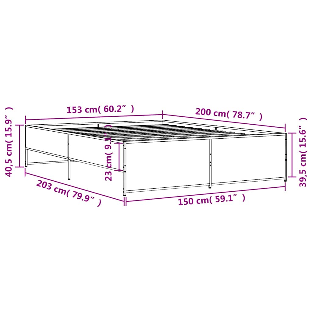 Bettgestell Räuchereiche 150x200 cm Holzwerkstoff und Metall