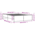 Bettgestell Grau Sonoma 140x200 cm Holzwerkstoff und Metall