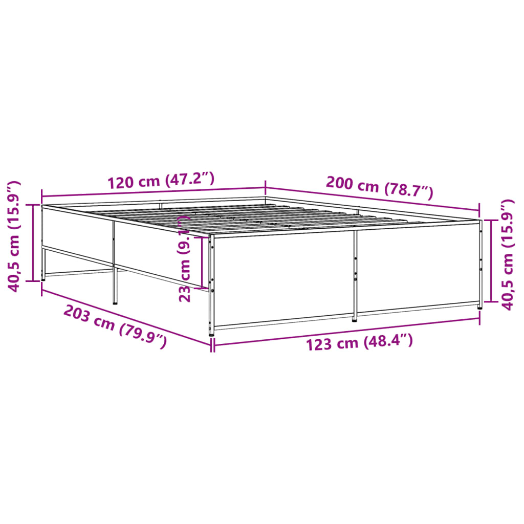 Bettgestell Räuchereiche 120x200 cm Holzwerkstoff und Metall