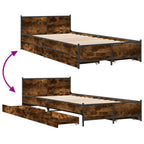 Bettgestell mit Schubladen Räuchereiche 75x190 cm Holzwerkstoff