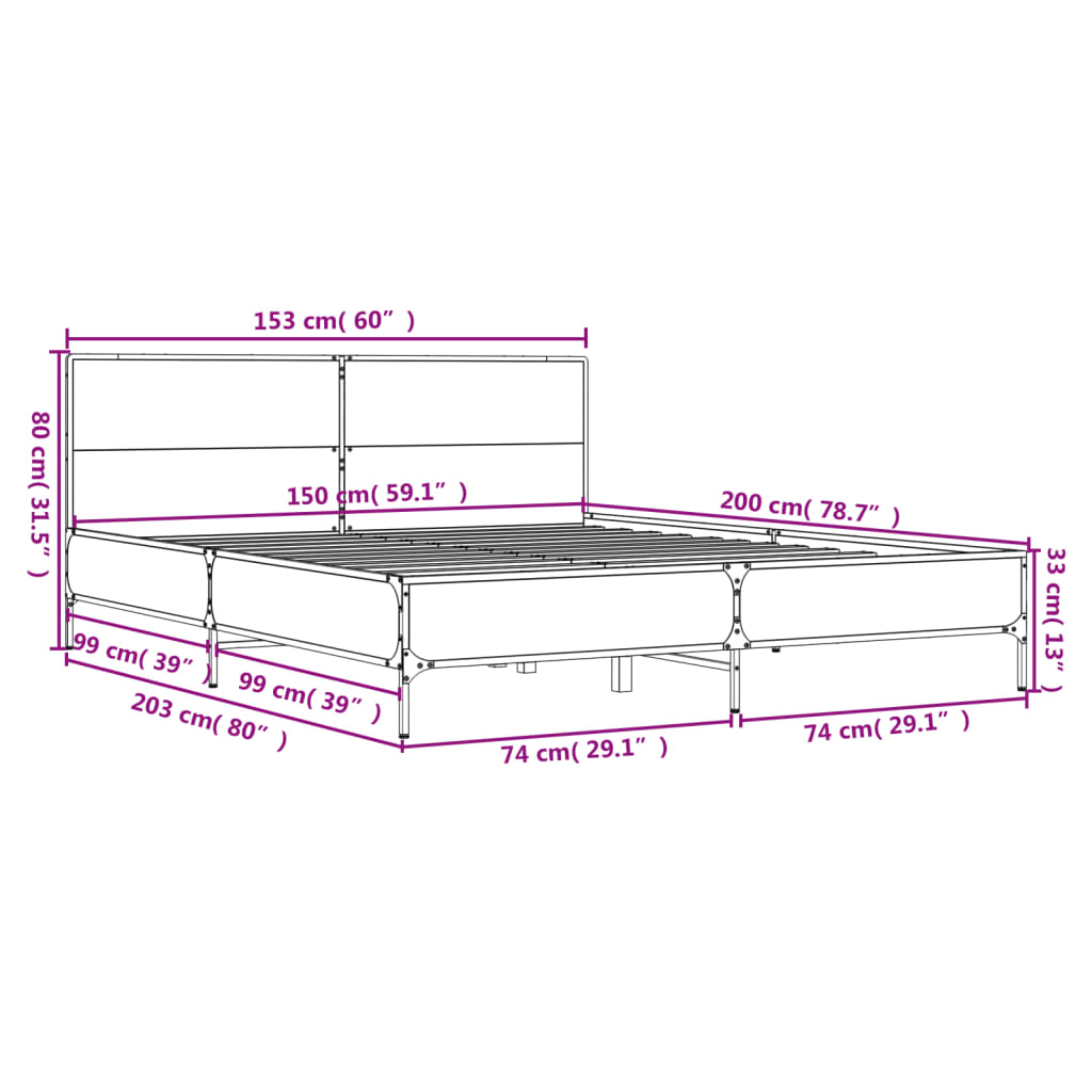 Bettgestell Schwarz 150x200 cm Holzwerkstoff und Metall