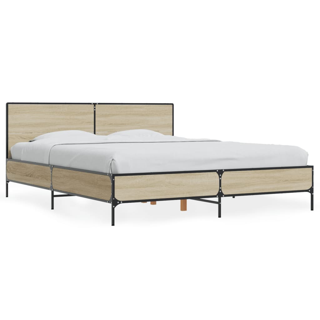 Bettgestell Sonoma-Eiche 150x200 cm Holzwerkstoff und Metall