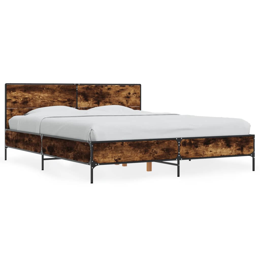 Bettgestell Räuchereiche 150x200 cm Holzwerkstoff und Metall