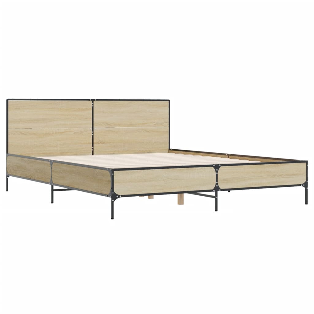 Bettgestell Sonoma-Eiche 135x190 cm Holzwerkstoff und Metall