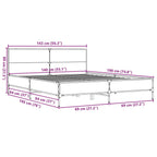 Bettgestell Braun Eichen-Optik 140x190 cm Holzwerkstoff Metall