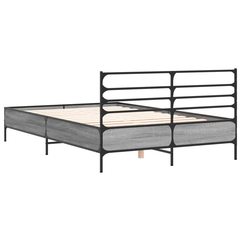 Bettgestell Grau Sonoma 135x190 cm Holzwerkstoff und Metall