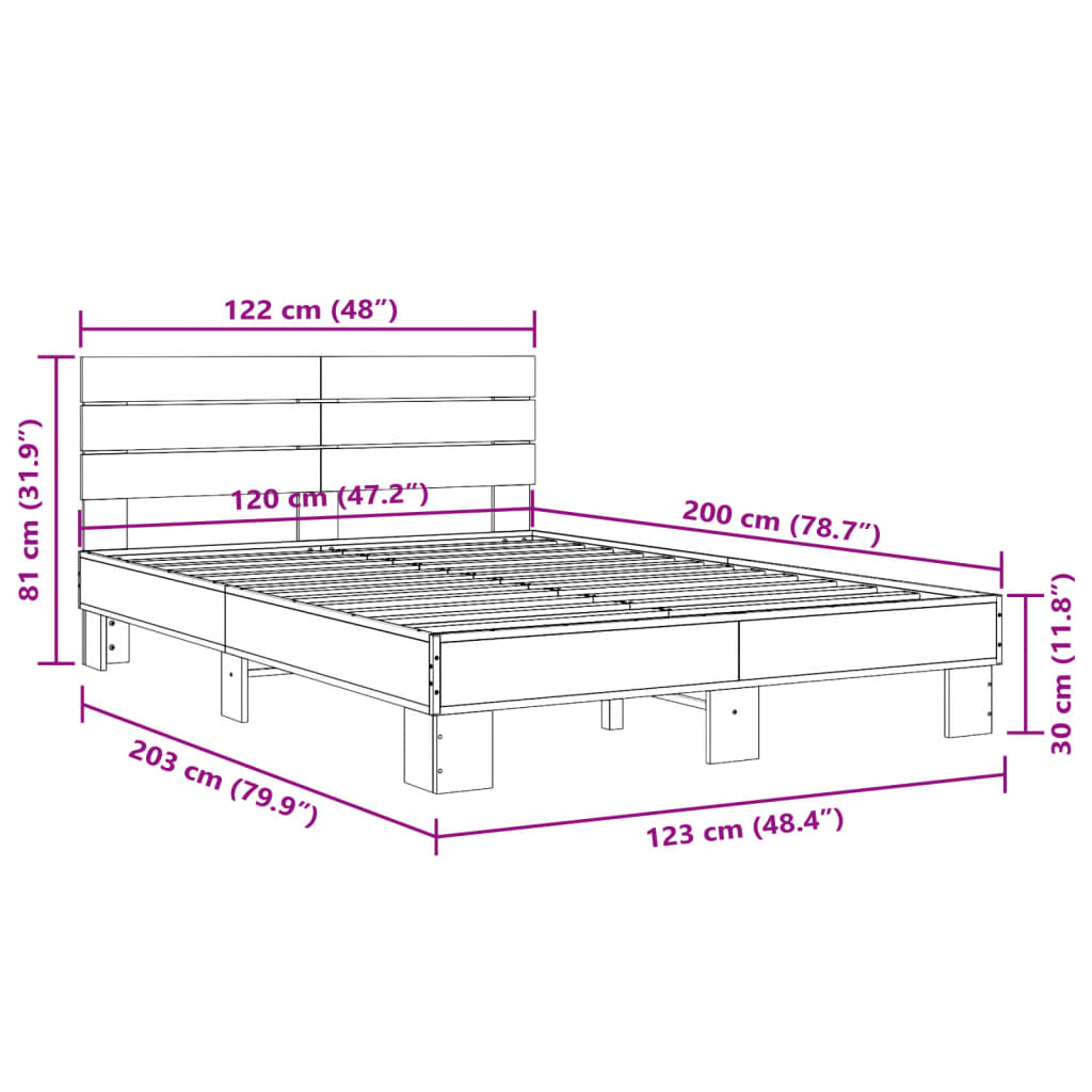 Bettgestell Räuchereiche 120x200 cm Holzwerkstoff und Metall
