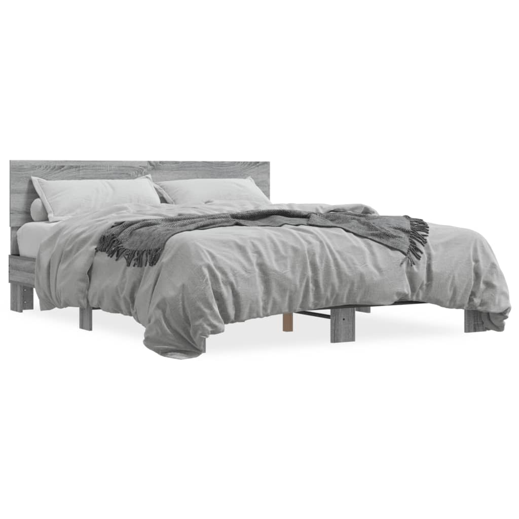 Bettgestell Grau Sonoma 150x200 cm Holzwerkstoff und Metall