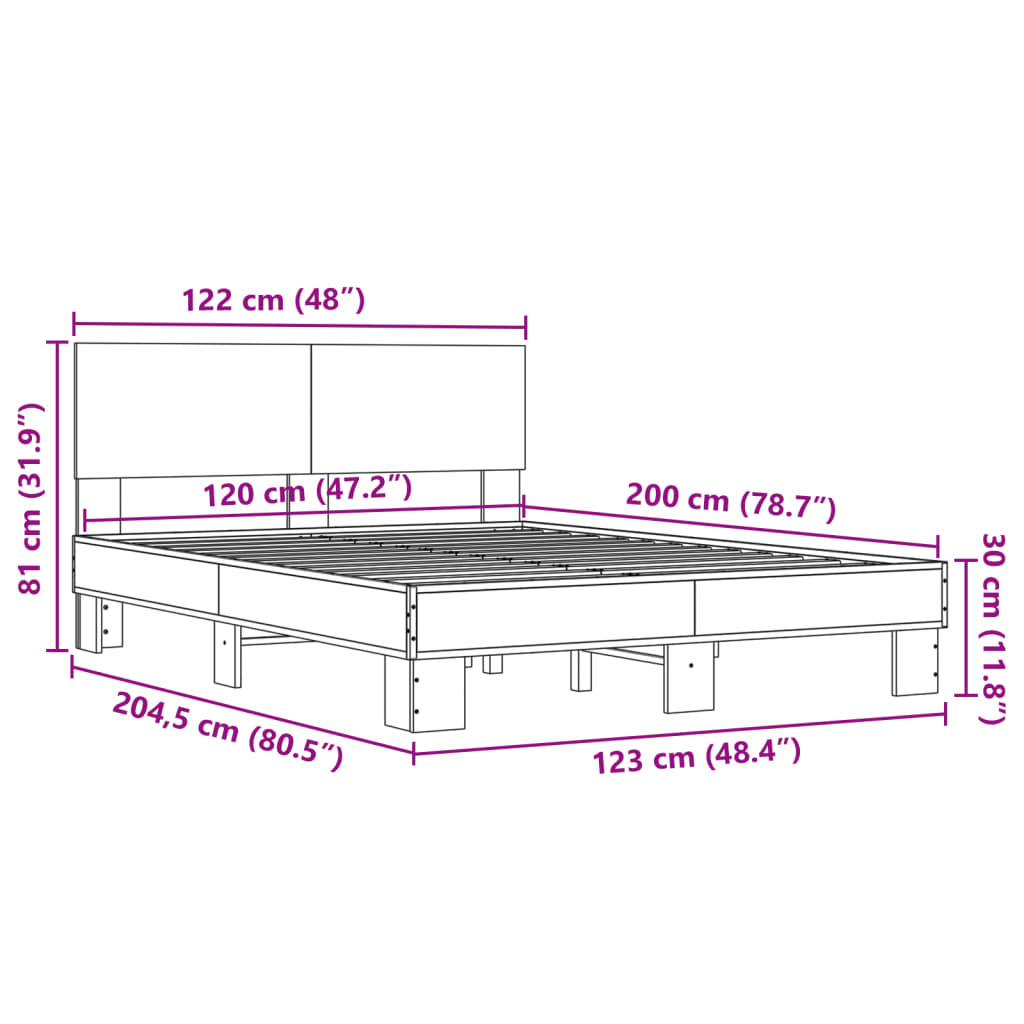 Bettgestell Schwarz 120x200 cm Holzwerkstoff und Metall