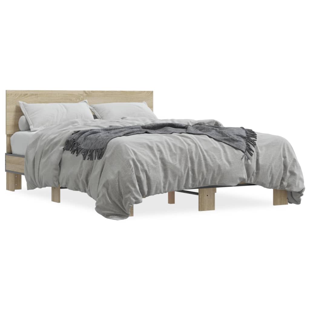 Bettgestell Sonoma-Eiche 120x200 cm Holzwerkstoff und Metall