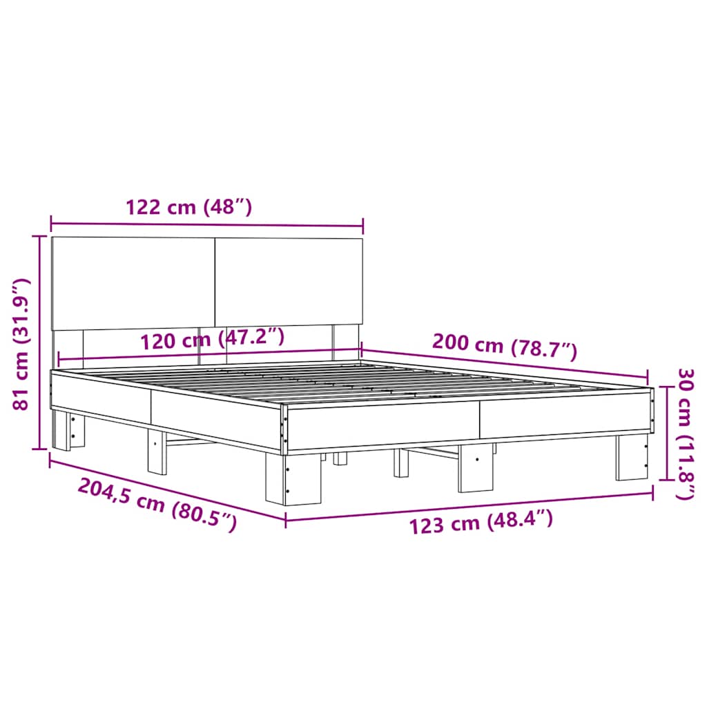 Bettgestell Braun Eichen-Optik 120x200 cm Holzwerkstoff Metall