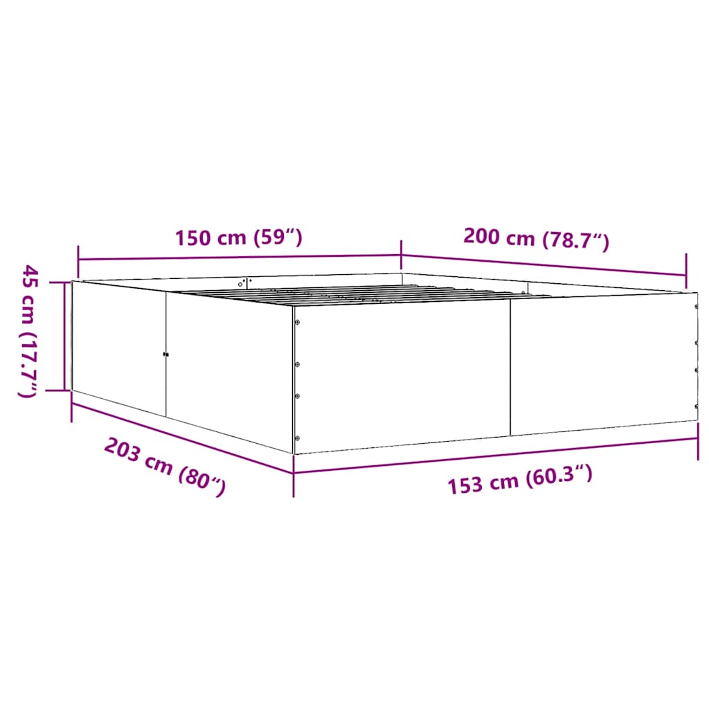 Bettgestell Betongrau 150x200 cm Holzwerkstoff