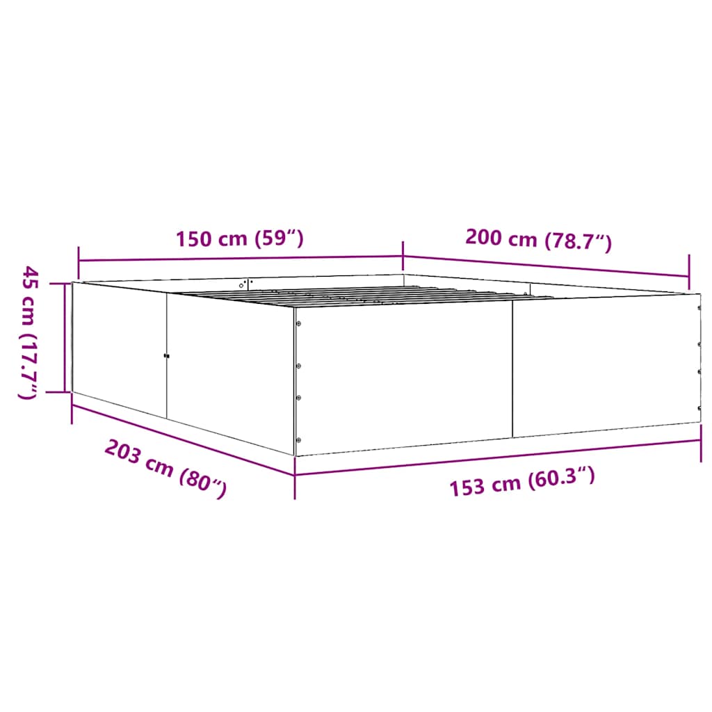 Bettgestell Grau Sonoma 150x200 cm Holzwerkstoff