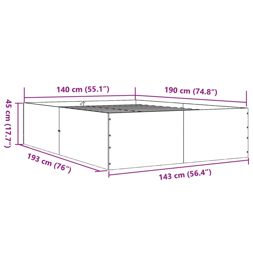 Bettgestell Schwarz 140x190 cm Holzwerkstoff