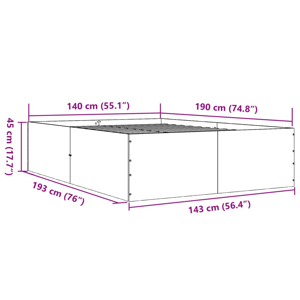 Bettgestell Grau Sonoma 140x190 cm Holzwerkstoff
