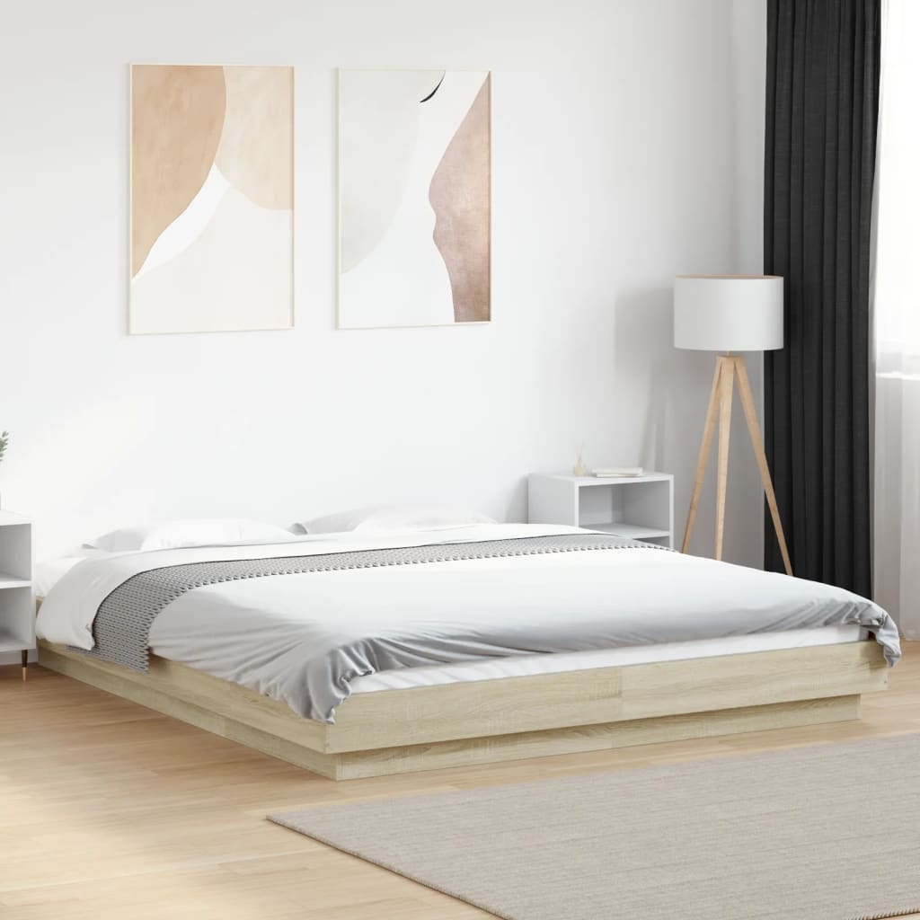 Bettgestell mit LED Sonoma-Eiche 150x200 cm Holzwerkstoff