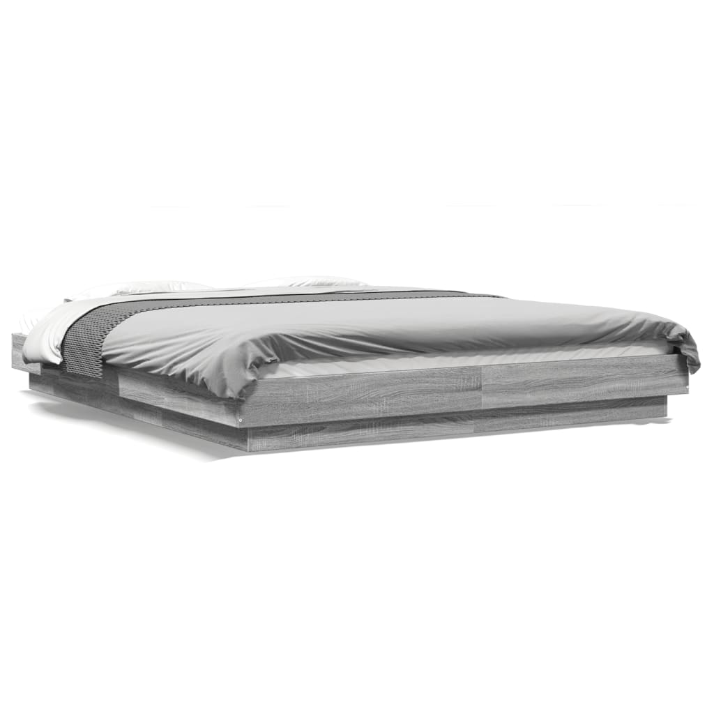 Bettgestell mit LED Grau Sonoma 150x200 cm Holzwerkstoff