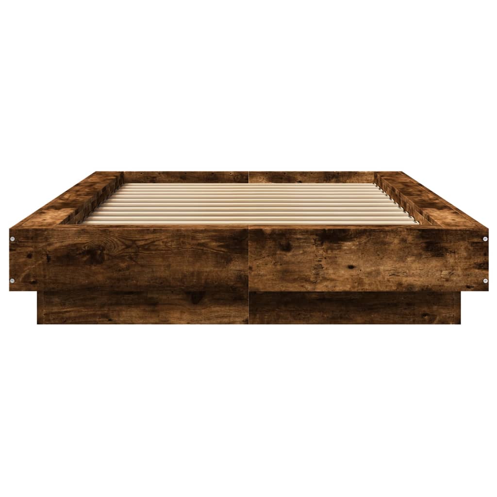 Bettgestell mit LED Räuchereiche 100x200 cm Holzwerkstoff