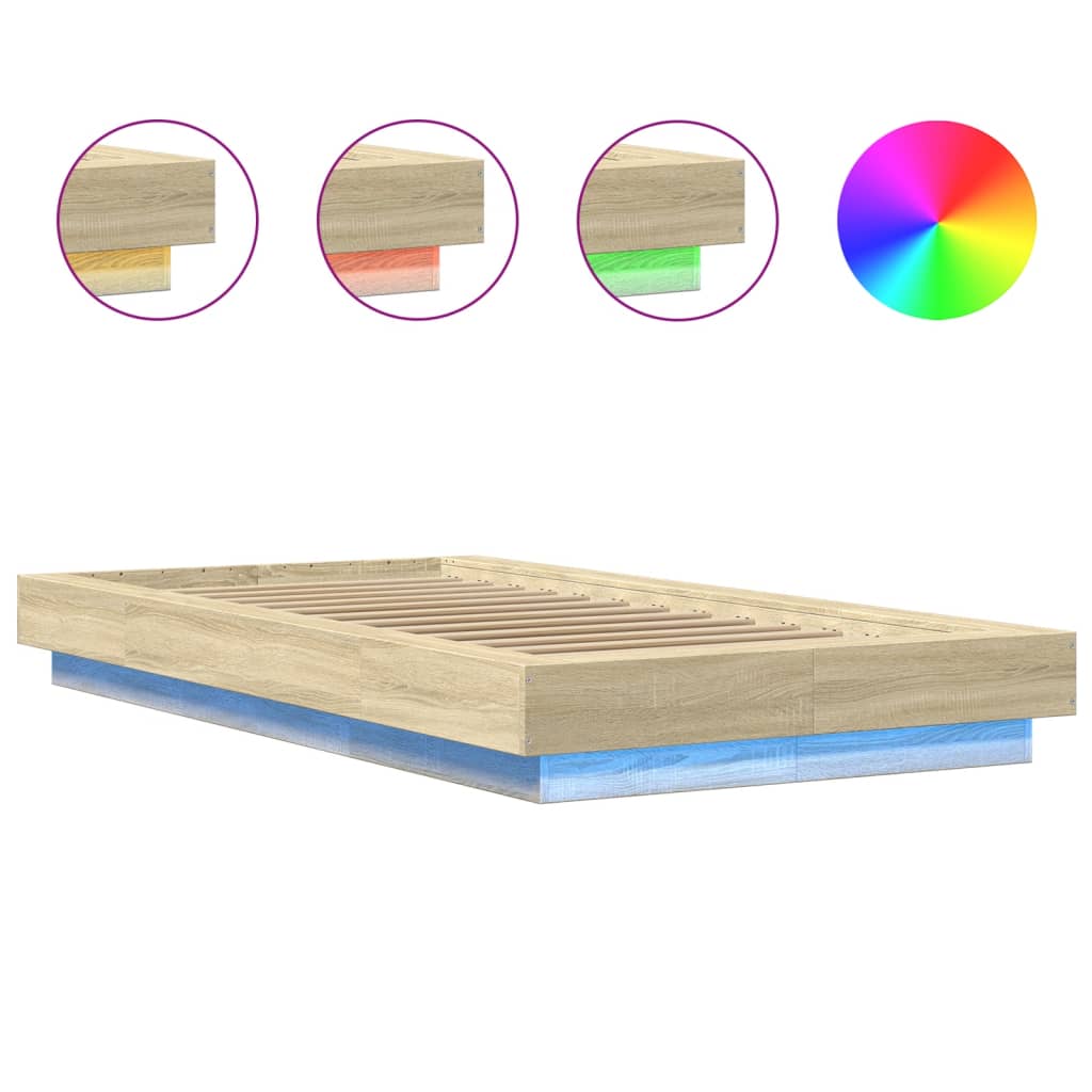 Bettgestell mit LED Sonoma-Eiche 90x190 cm Holzwerkstoff