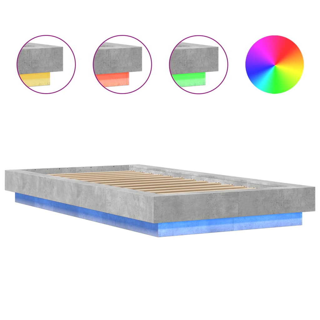 Bettgestell mit LED Betongrau 75x190 cm Holzwerkstoff