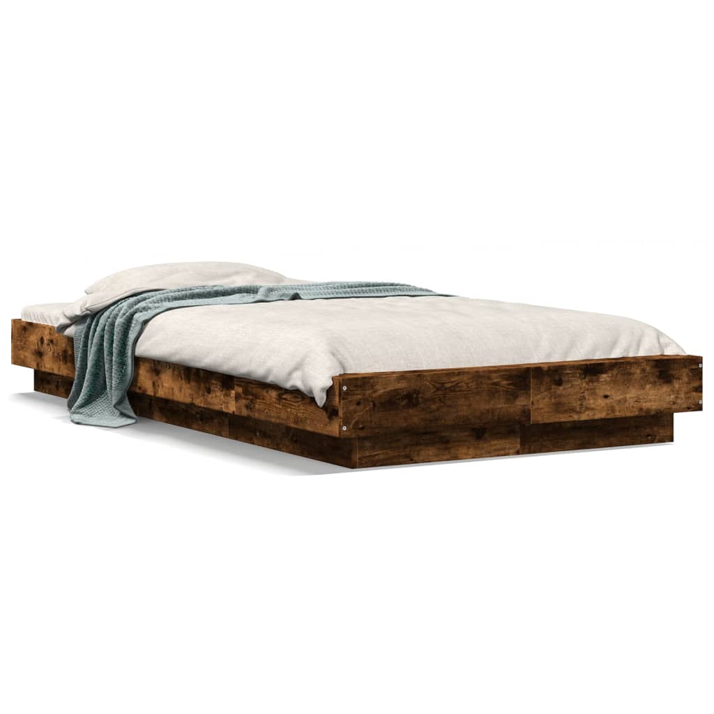 Bettgestell mit LED Räuchereiche 75x190 cm Holzwerkstoff