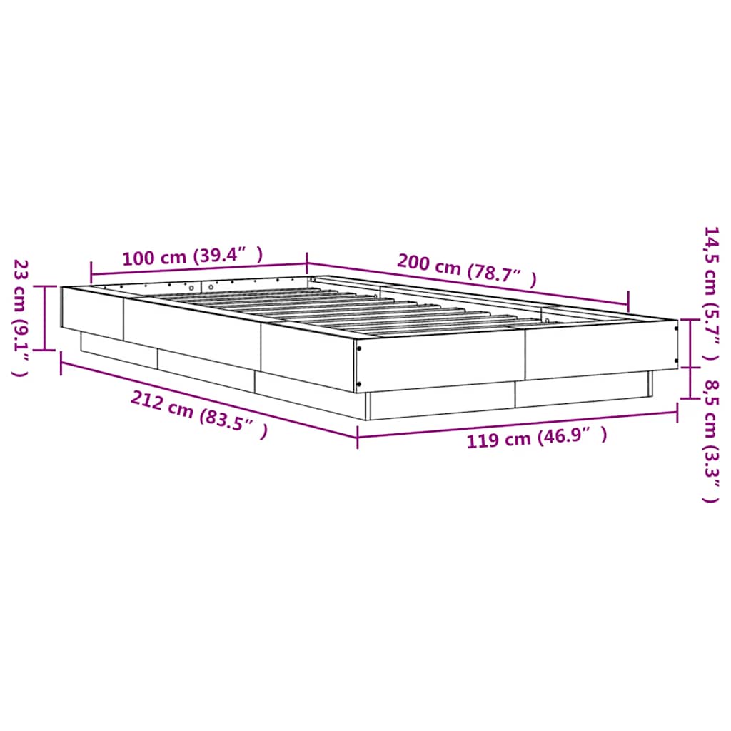Bettgestell Braun Eichen-Optik 100x200 cm Holzwerkstoff