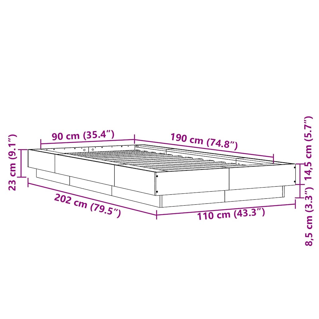 Bettgestell Schwarz 90x190 cm Holzwerkstoff