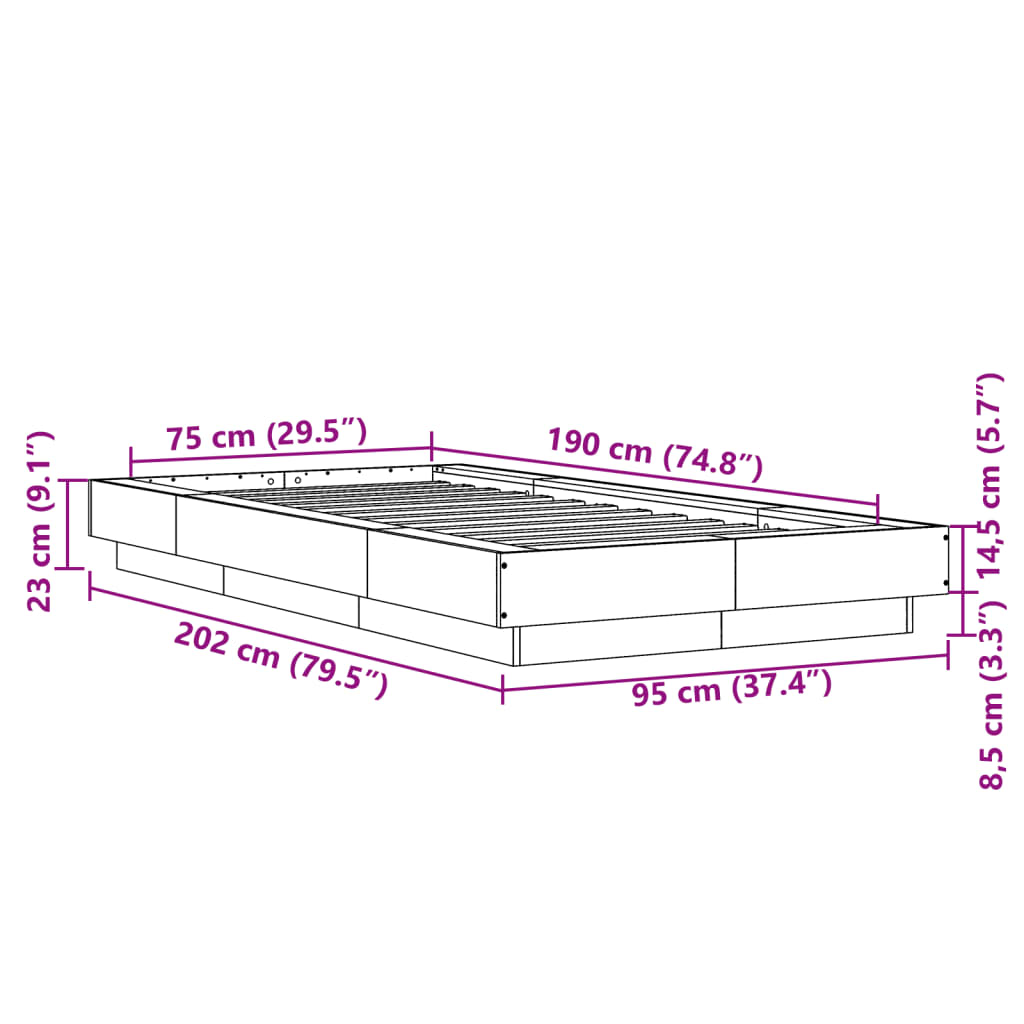 Bettgestell Weiß 75x190 cm Holzwerkstoff