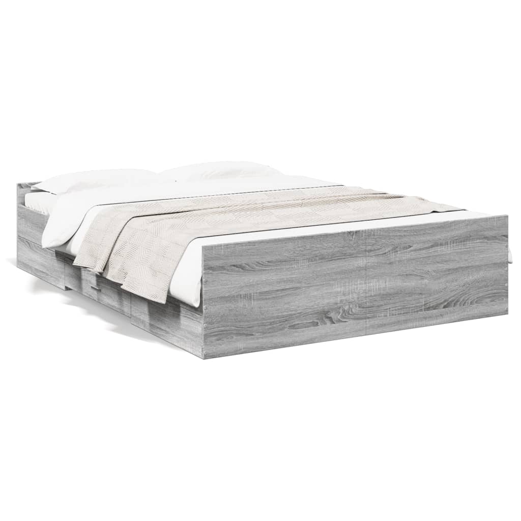 Bettgestell mit Schubladen Grau Sonoma 135x190 cm Holzwerkstoff