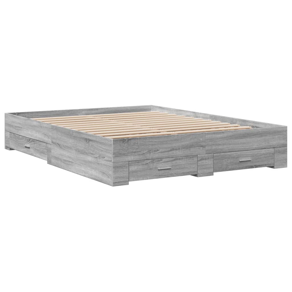 Bettgestell mit Schubladen Grau Sonoma 160x200 cm Holzwerkstoff