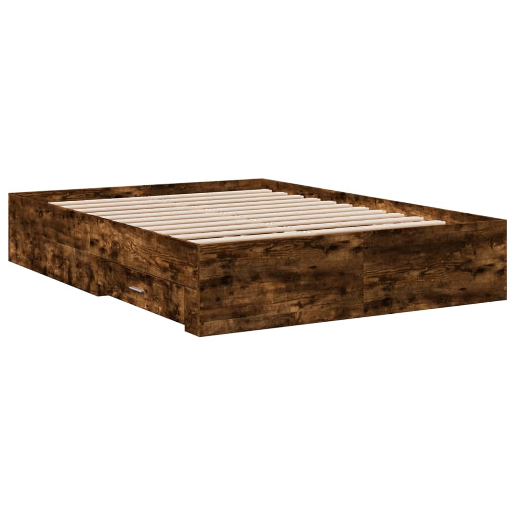 Bettgestell mit Schubladen Räuchereiche 140x190cm Holzwerkstoff