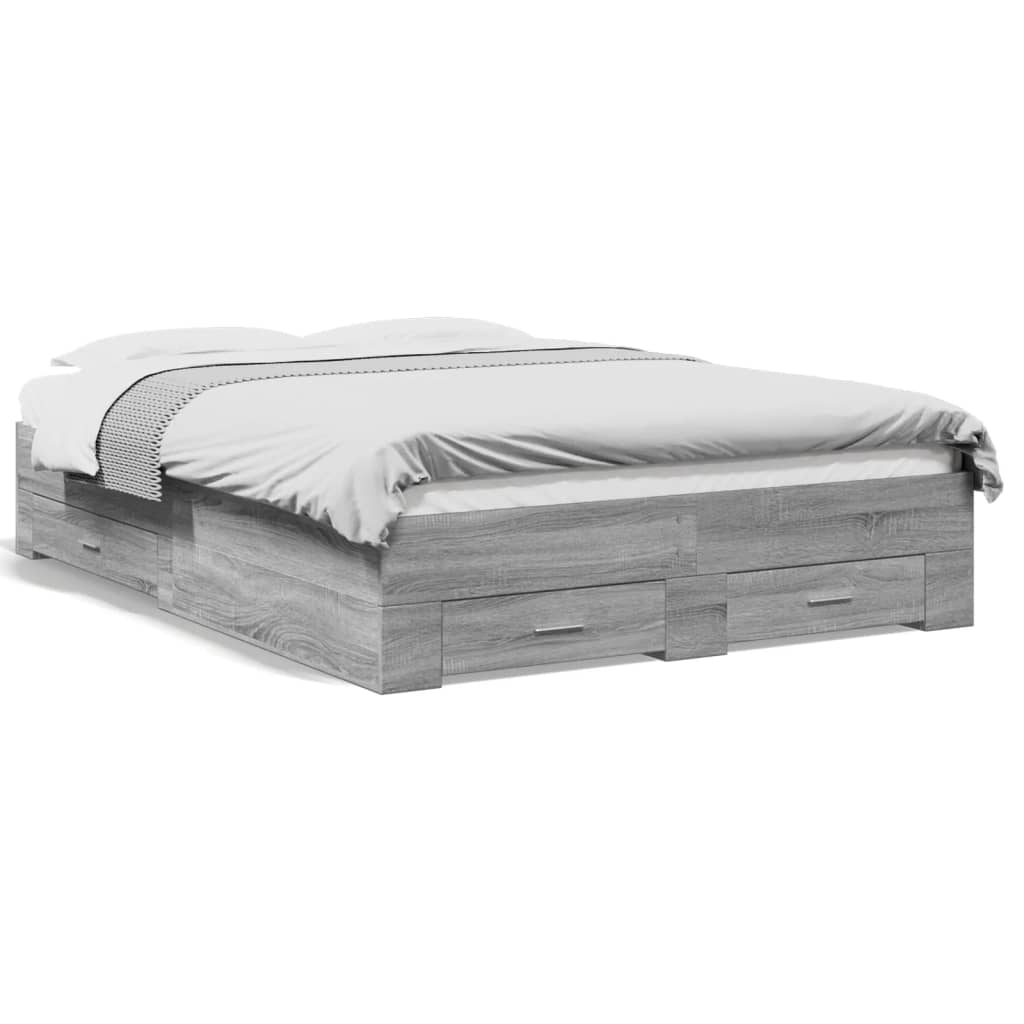 Bettgestell mit Schubladen Grau Sonoma 140x190 cm Holzwerkstoff